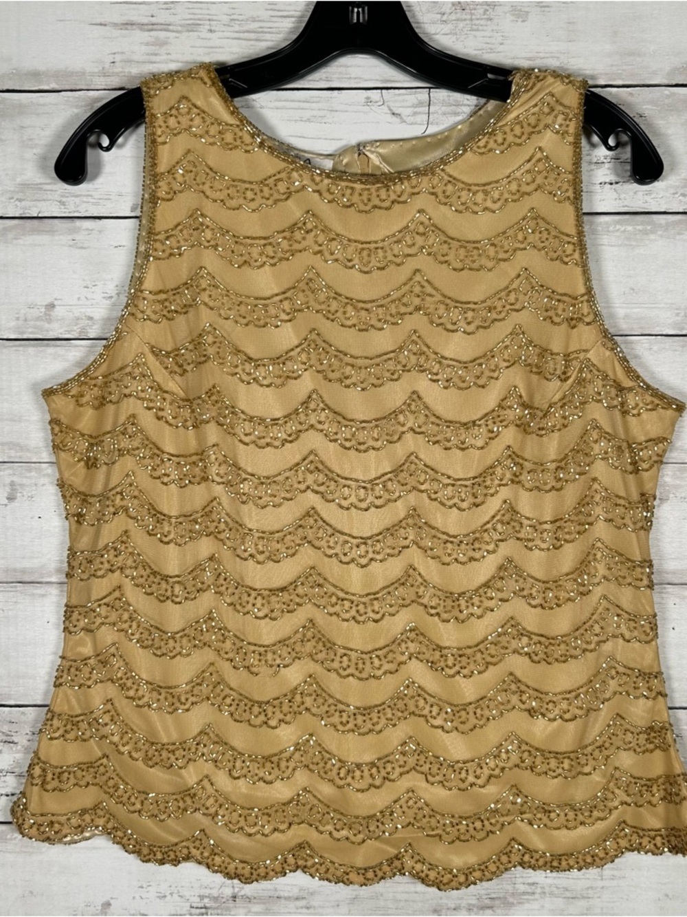 JKara Beaded Top Womens XL Gold Sleeveless Tank Shell Formal Evening Party